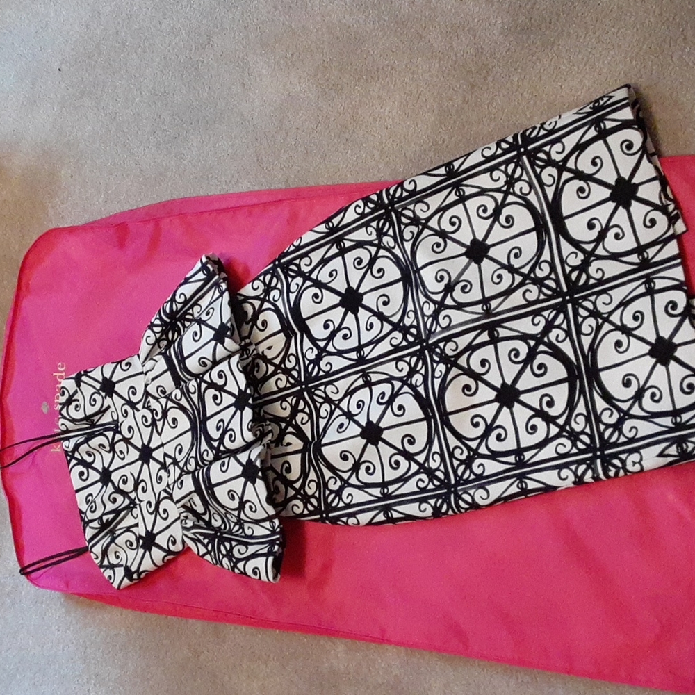 kate spade Madison Ave 2 pc set black & white print Margie Top & Lunette Skirt
